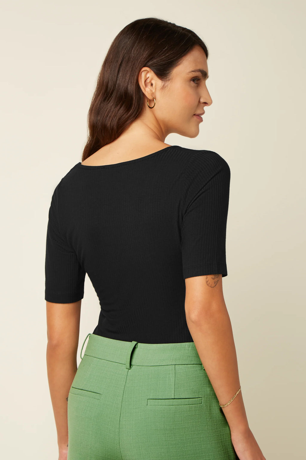 Kinglouie Top Carice Uni Rib black