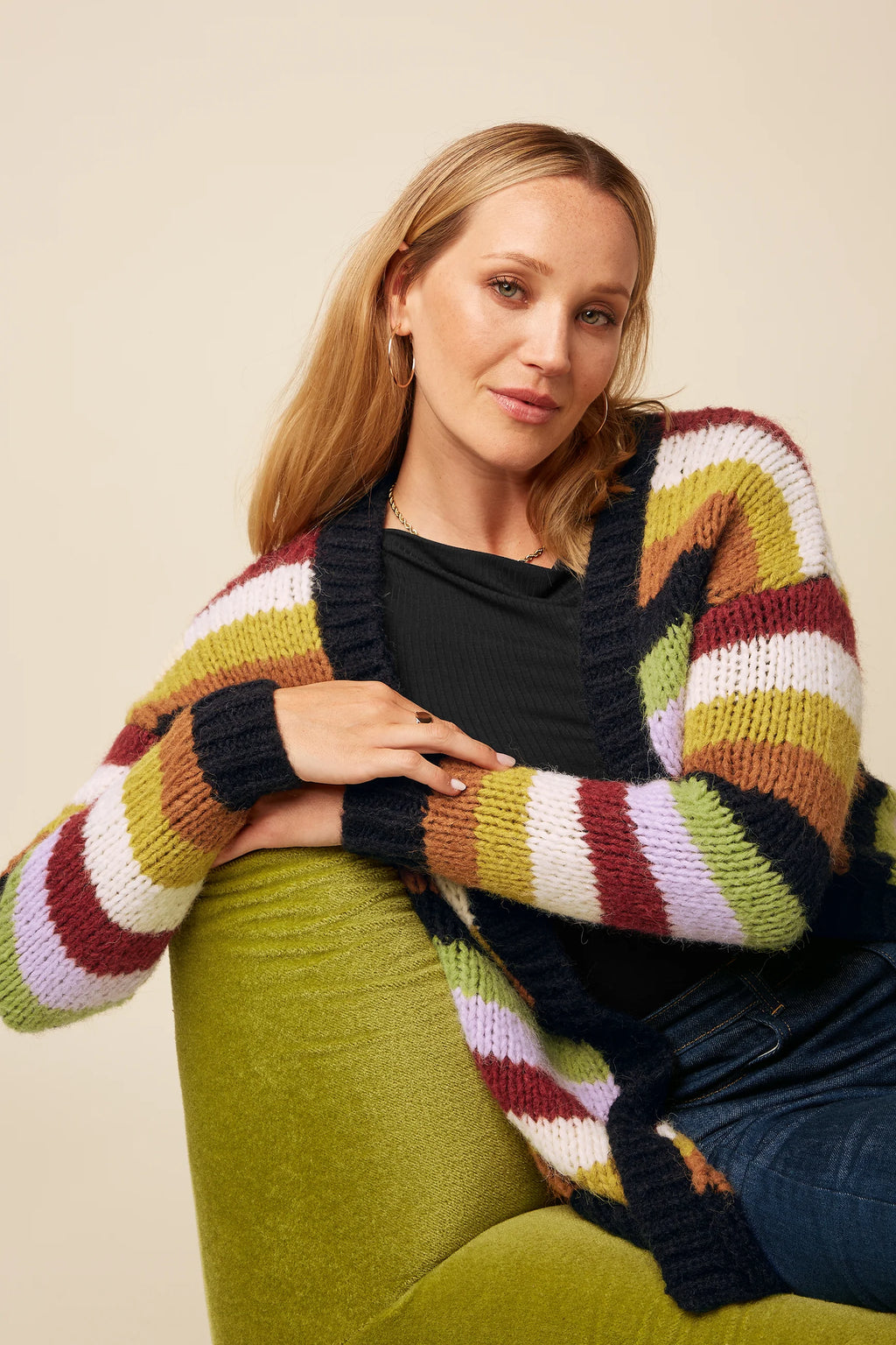 Kinglouie Cardi Oversize Campo Knit Stripe