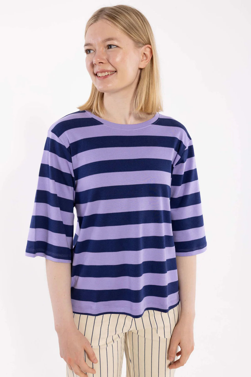 DANEFAE Shirt Daneglad Interlock Dk.Blue/Light Lilac