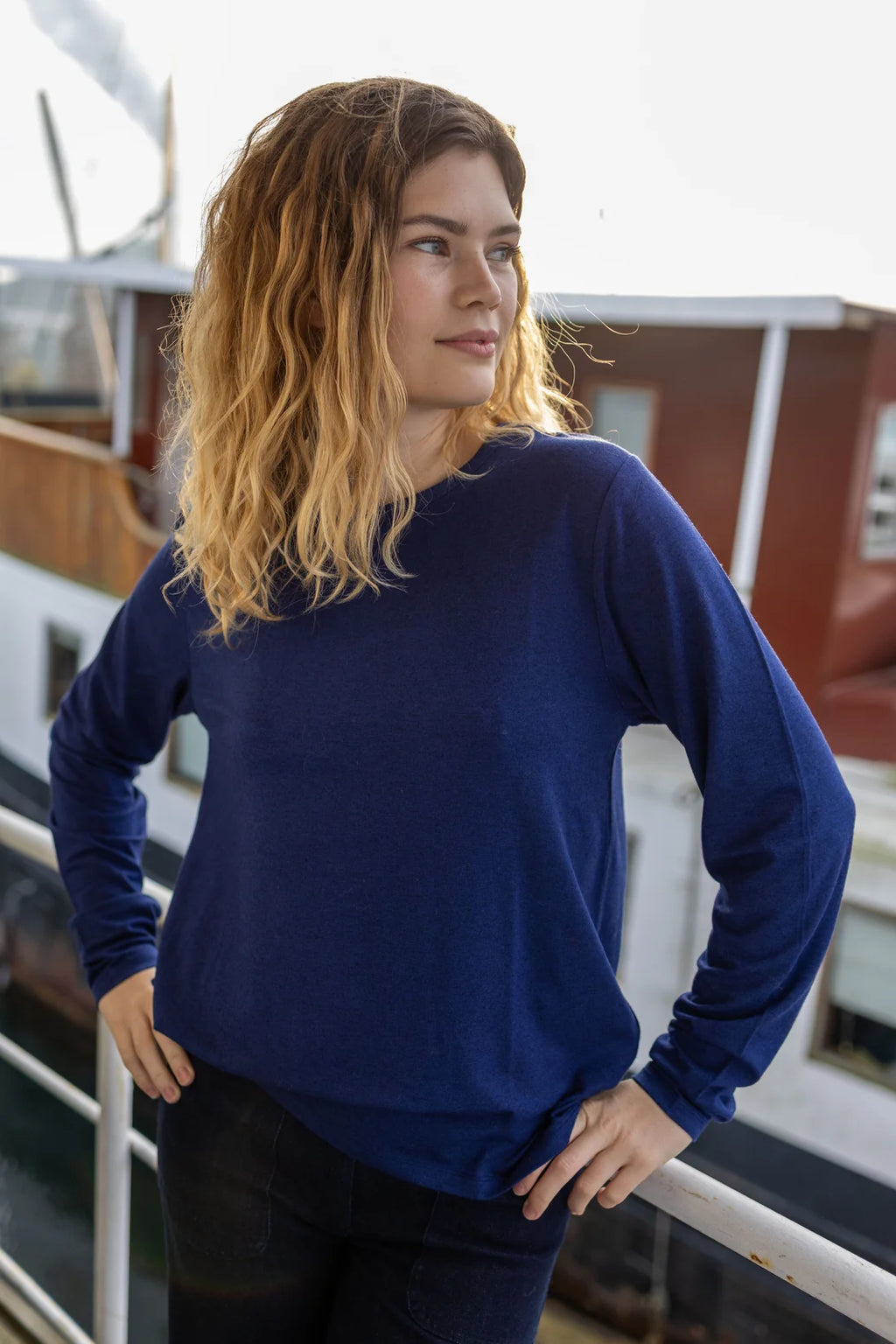 DANEFAE Danemerry Wool LS Tee Deep Blue