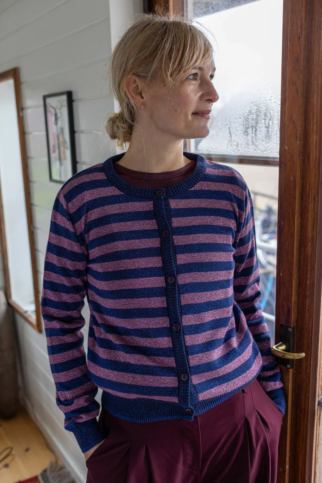 DANEFAE Strickjacke Glitter Dark Navy/Grey Plum