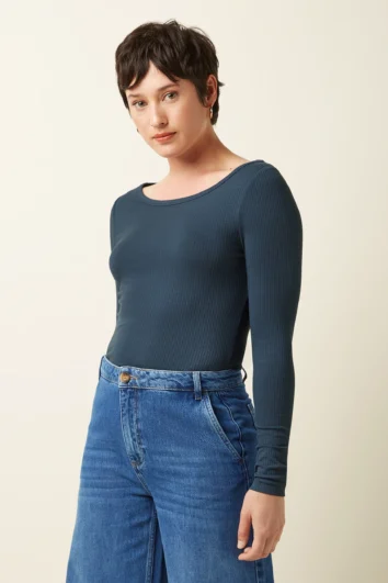 Top Lili Tee Uni Rib Blau