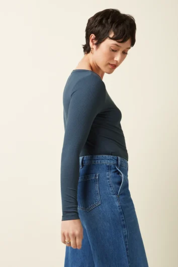 Top Lili Tee Uni Rib Blau
