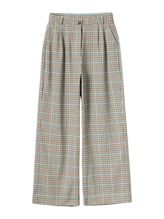 Mademoiselle YéYé-Bundfalten Hose aus Webstoff Farbe/Muster: Checker Checkmate Trousers Ein echter Klassiker: die karierte Bundfaltenhose. Easy zu stylen und nie aus der Mode. Leichter Webstoff Langes, weites Bein Bundfalten Schräge Eingriffstaschen vorne Leistentaschen hinten 100% Polyester (recycled)