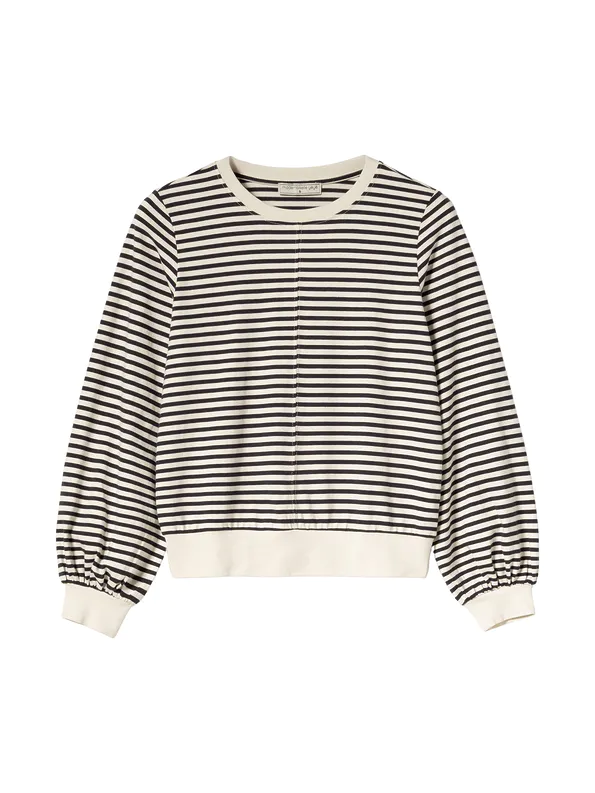 Mademoiselle YéYé-Langarmshirt mit Rippbündchen aus Bio-Baumwolle Drift Flair Top Farbe/Muster: Ministripes Toller Schnitt, tolle Ärmel – einfach ein Must-have für deinen Kleiderschrank. Nachhaltig und GOTS zertifiziert Leichte Jersey-Qualität Rundhalsausschnitt Lange Ballonärmel Rippbündchen am Saum und den Ärmeln 100% Baumwolle (organic) GOTS zertifziert