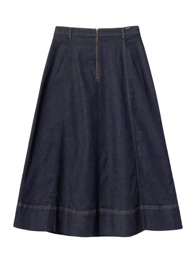 Mademoiselle YéYé-Ausgestellter Jeans Rock aus Bio-Baumwolle Coffee Flirt Skirt Farbe/Muster: Indigo Blue Ausgestellt und lässig: Dieser Jeansrock mit Trench-Taschen passt perfekt zur Strumpfhose und zu Stiefeln. Nachhaltig und GOTS zertifiziert Denim mit Stretch Ausgestellte, schwingende Silhouette Reißverschluss hinten Breite Leistentaschen Gürtelschlaufen 98% Baumwolle (organic), 2% Elasthan GOTS zertifiziert
