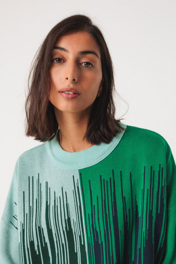 skfk-Pullover Ismene Kurzer, mittelschwerer Jacquardpullover Lange Ärmel Rippbündchen an Kragen, Saum und Bündchen 100% Bio-Baumwolle