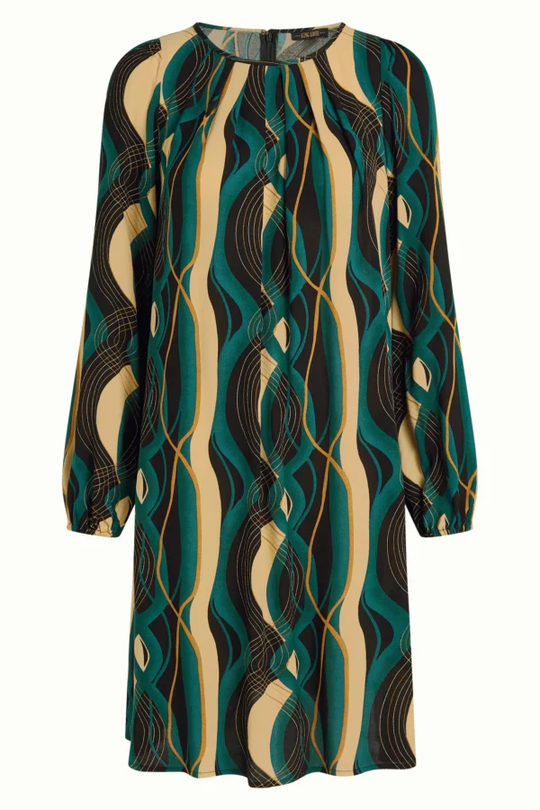 Kurzes gewebtes Kleid im 60er-Jahre-Stil mit Puffärmeln und verspielten Falten vorne. Farbe Black - Elysse