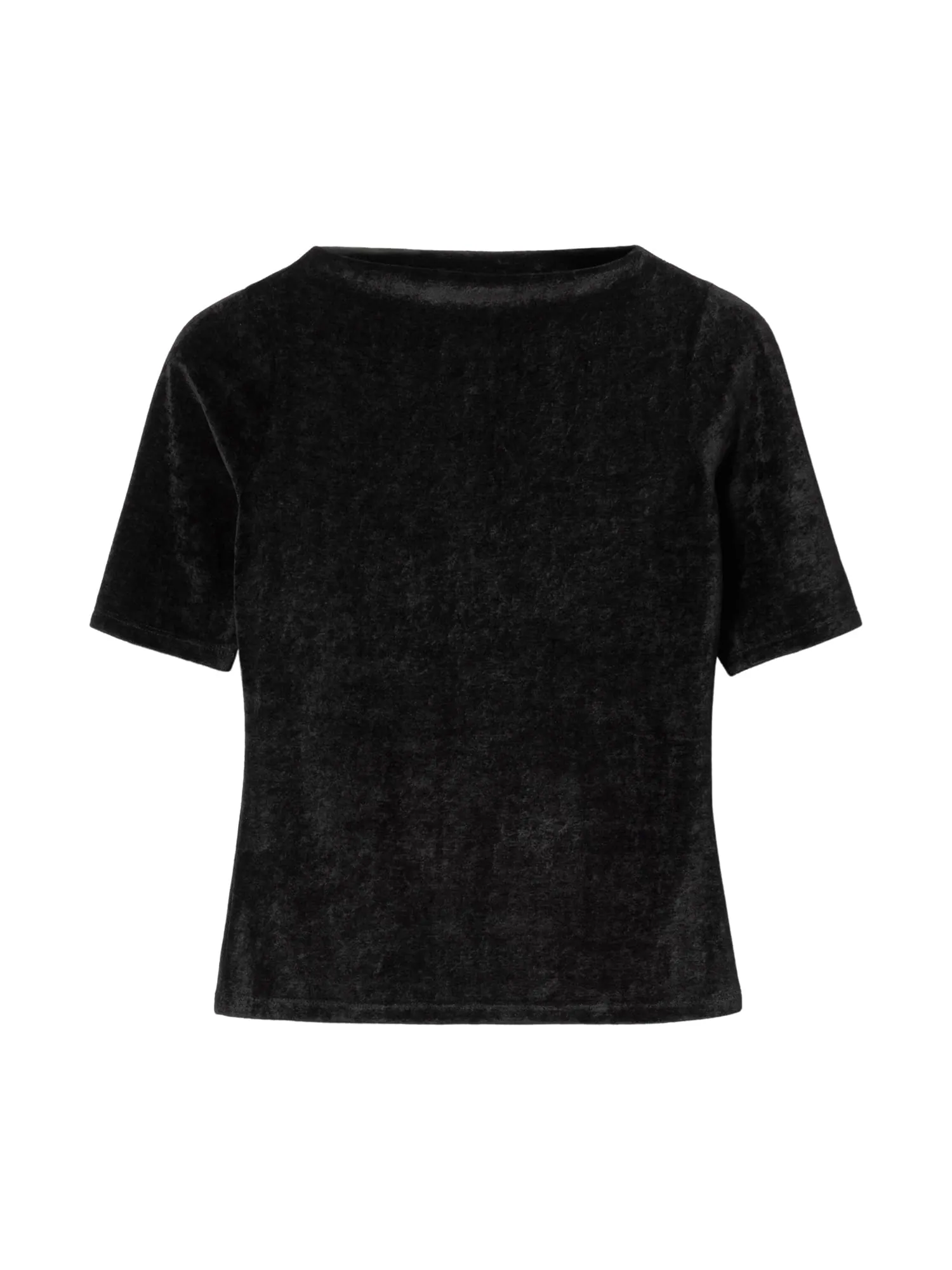 Samt Top mit hohem Bateau Ausschnitt aus LENZING™ TENCEL™ Nachhaltig und zertifiziert Weicher Samt Taillierte Passform Schmale, verkürzte Ärmel Hoher Boot-Ausschnitt Das kleine Schwarze – aus glänzendem Pannesamt. Dieser elegante Kragen sieht super edel und absolut elegant aus – très chic