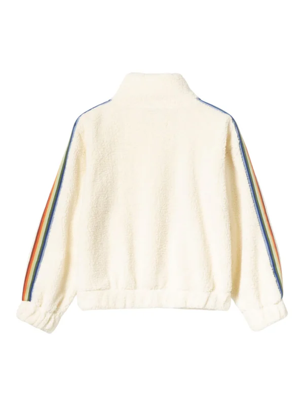 Sweatshirt aus Teddyfell mit Regenbogenband Nachhaltig Weicher Teddy Normale Passform Kuscheliger Stehkragen Reißverschluss Lange Ärmel mit Elastikbündchen Känguru Tasche Gewebtes Regenbogenband am Ärmel Ein Farbklecks für graue Tage – und extra kuschelig dazu. Fette Good Vibes mit diesem tollen Regenbogen-Teddy-Pullover. Die große Känguru-Tasche ist innen extra weich. Du wirst ihn lieben!