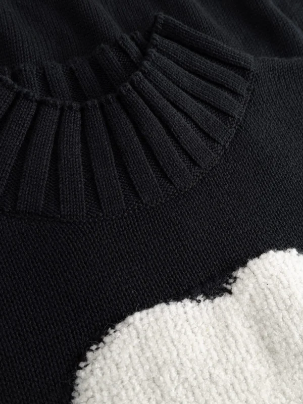 Strickpullover mit Wolke aus Bio-Baumwolle Weicher, dicker Flachstrick Lässige Passform Normale Länge Lange Ärmel Turtleneckkragen Aufgestricktes Wolkendesign